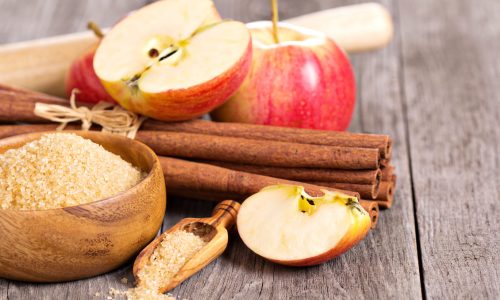 Baking a pie: apples, sugar and cinnamon